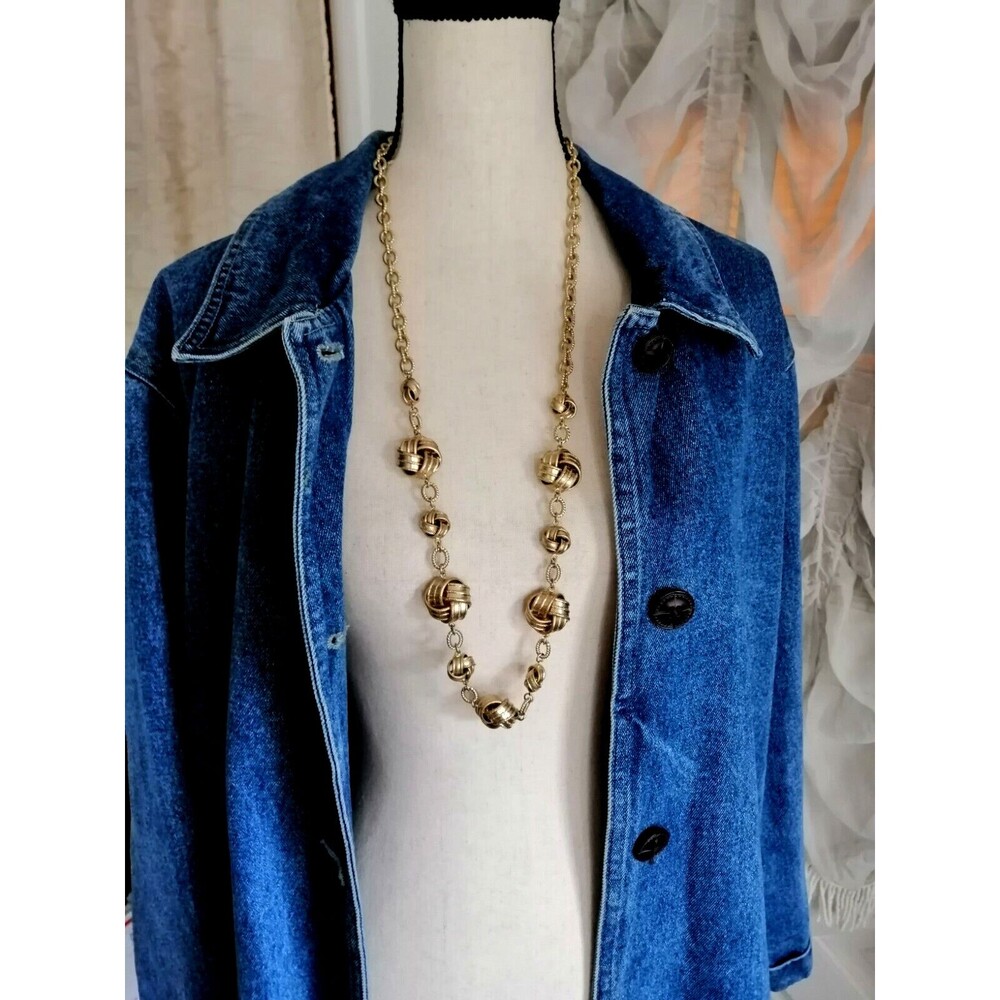 Vintage Chunky Knot Linked Chain Gold Tone Statement Necklace Boho Bohemian